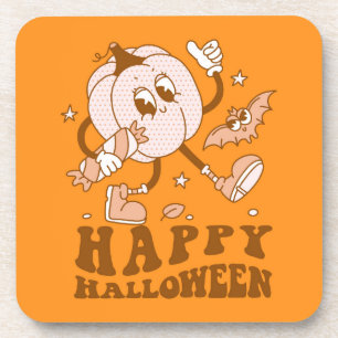 Happy Halloween  Retro Polka Dot Pumpkin Getränkeuntersetzer