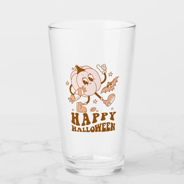 Happy Halloween| Retro Polka Dot Pumpkin Glas (Vorderseite)