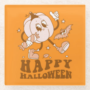 Happy Halloween  Retro Polka Dot Pumpkin Glasuntersetzer