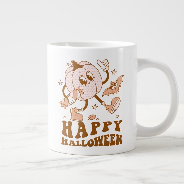 Happy Halloween| Retro Polka Dot Pumpkin Jumbo-Tasse (Rechts)