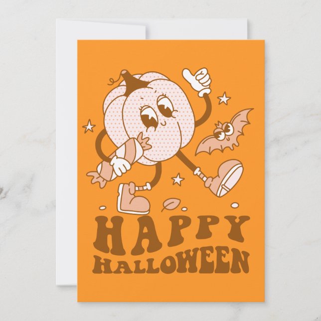 Happy Halloween| Retro Polka Dot Pumpkin Karte (Vorderseite)