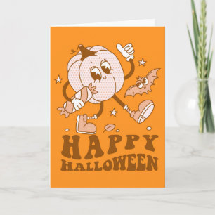 Happy Halloween  Retro Polka Dot Pumpkin Karte