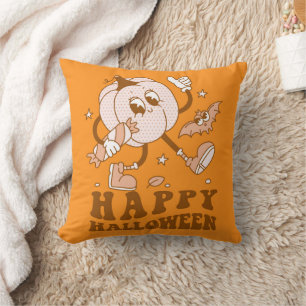Happy Halloween Retro Polka Dot Pumpkin Kissen