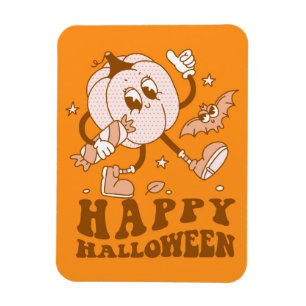 Happy Halloween  Retro Polka Dot Pumpkin Magnet