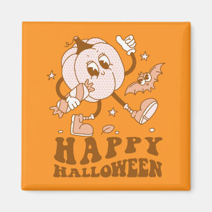 Happy Halloween  Retro Polka Dot Pumpkin Magnet