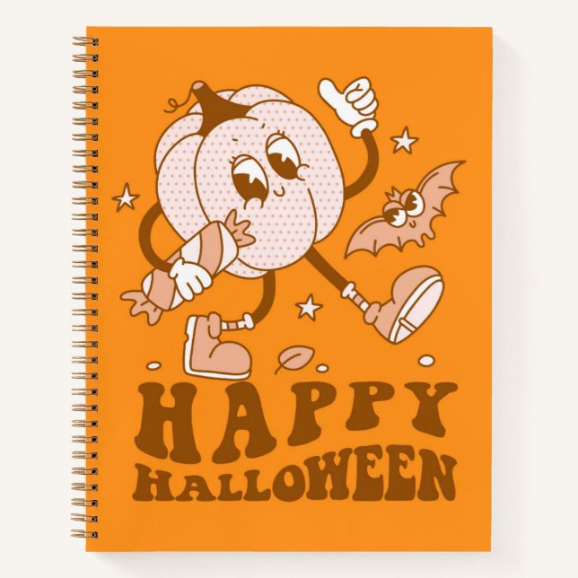 Happy Halloween| Retro Polka Dot Pumpkin Notizbuch (Vorderseite)