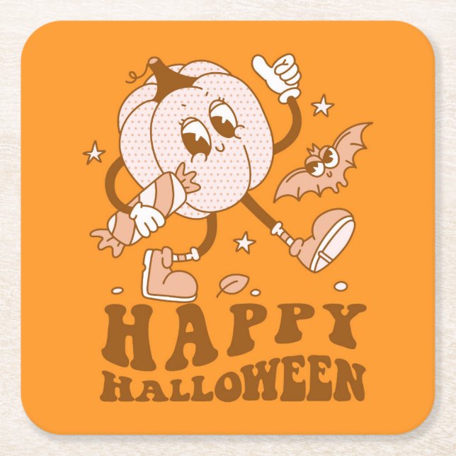 Happy Halloween| Retro Polka Dot Pumpkin Rechteckiger Pappuntersetzer (Vorderseite)
