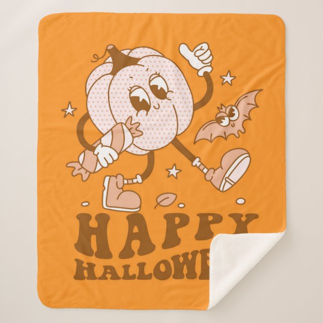 Happy Halloween| Retro Polka Dot Pumpkin Sherpadecke (Vorderseite)