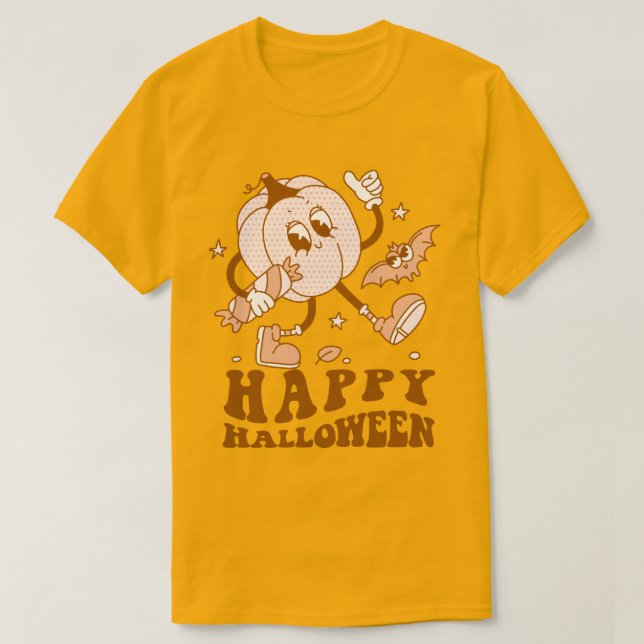 Happy Halloween| Retro Polka Dot Pumpkin T-Shirt (Design vorne)