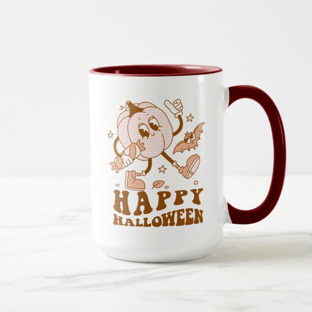 Happy Halloween| Retro Polka Dot Pumpkin Tasse (Rechts)