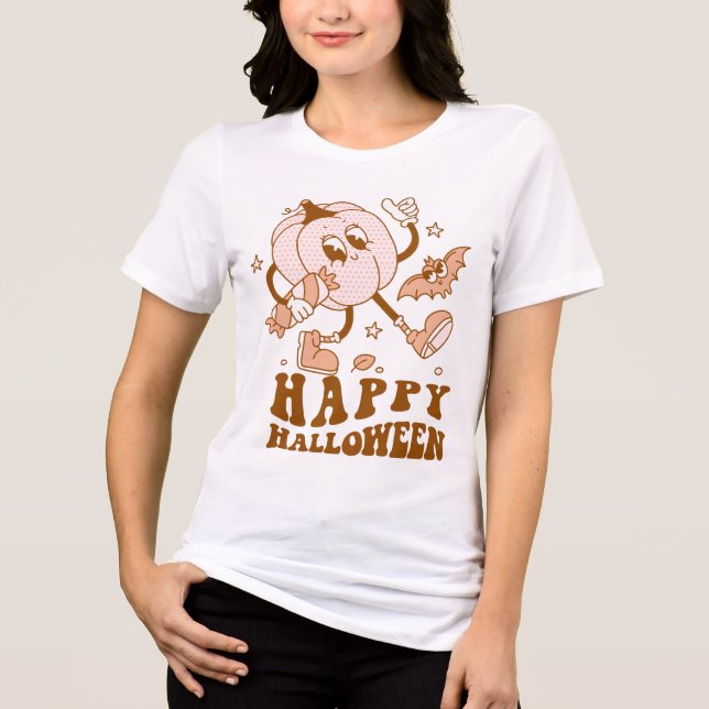Happy Halloween| Retro Polka Dot Pumpkin Tri-Blend Shirt (Vorderseite)