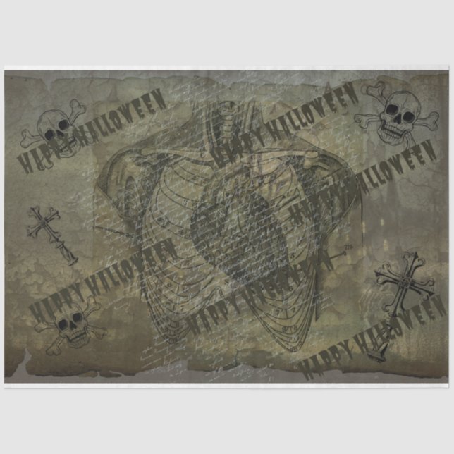 Happy Halloween Rib Käfig Skelett Anatomie Creepy Seidenpapier (Vorderseite)