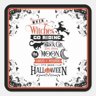 Happy Halloween Riding Hexen Quadratischer Aufkleber