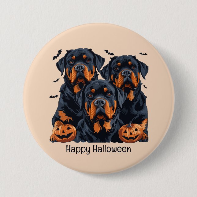 Happy Halloween Rottweiler Hunde Kürbislaterne Button (Vorderseite)