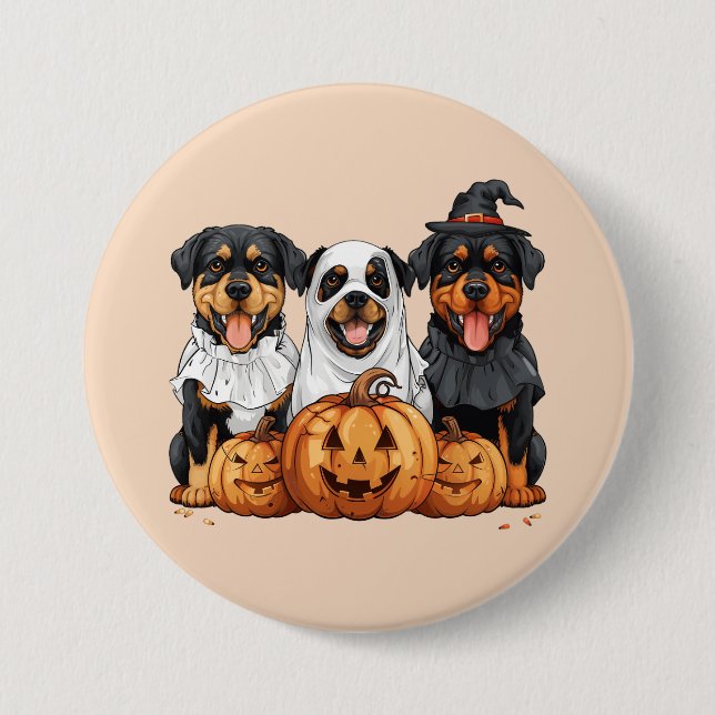 Happy Halloween Rottweiler Hunde Kürbislaterne Button (Vorderseite)
