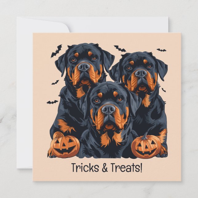 Happy Halloween Rottweiler Hunde Kürbislaterne Einladung (Vorderseite)