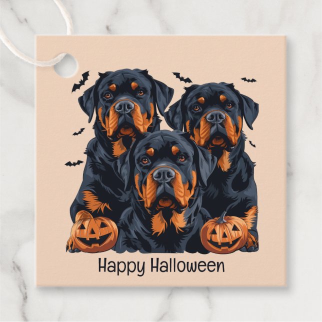 Happy Halloween Rottweiler Hunde Kürbislaterne Geschenkanhänger (Vorderseite)