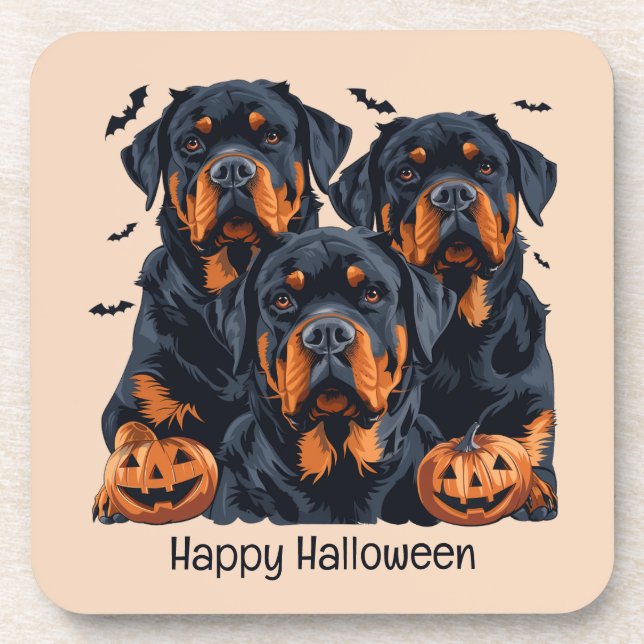 Happy Halloween Rottweiler Hunde Kürbislaterne Getränkeuntersetzer (Vorderseite)