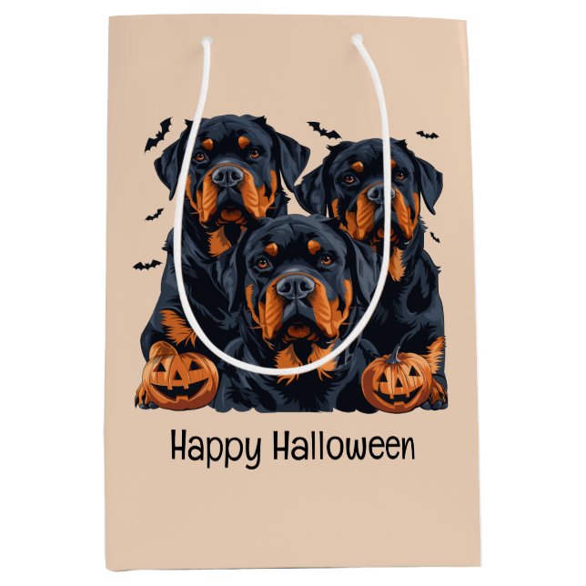 Happy Halloween Rottweiler Hunde Kürbislaterne Mittlere Geschenktüte (Vorderseite)