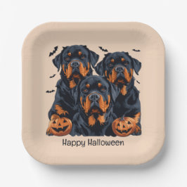 Happy Halloween Rottweiler Hunde Kürbislaterne Pappteller