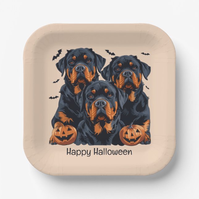 Happy Halloween Rottweiler Hunde Kürbislaterne Pappteller (Vorderseite)