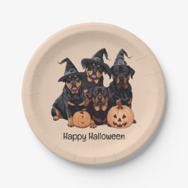 Happy Halloween Rottweiler Hunde Kürbislaterne Pappteller