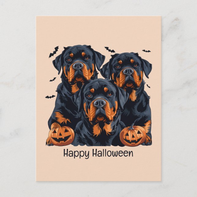 Happy Halloween Rottweiler Hunde Kürbislaterne Postkarte (Vorderseite)