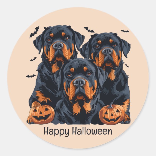 Happy Halloween Rottweiler Hunde Kürbislaterne Runder Aufkleber (Vorderseite)