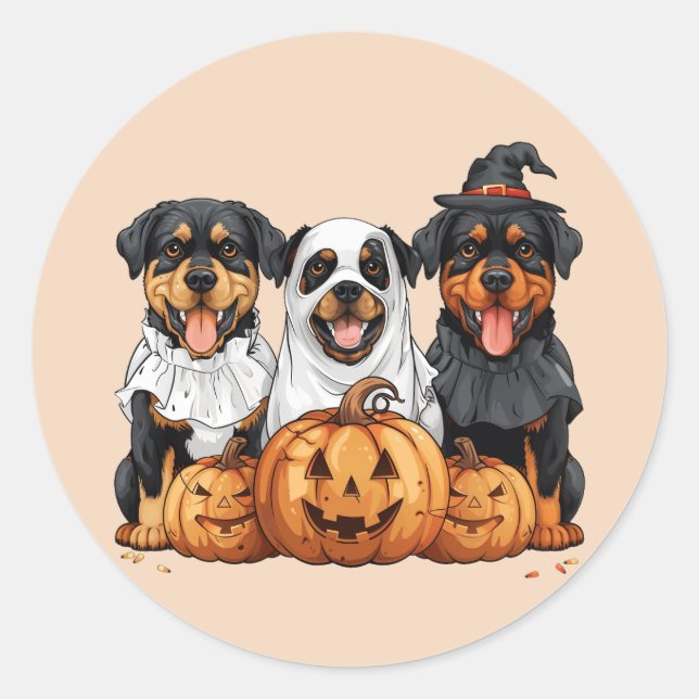 Happy Halloween Rottweiler Hunde Kürbislaterne Runder Aufkleber (Vorderseite)