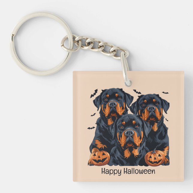 Happy Halloween Rottweiler Hunde Kürbislaterne Schlüsselanhänger (Vorderseite)