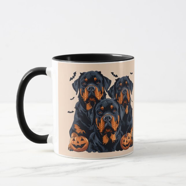 Happy Halloween Rottweiler Hunde Kürbislaterne Tasse (Links)