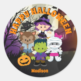 Happy Halloween Round Labels für Kinder Personalis Runder Aufkleber