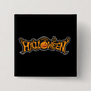 Happy Halloween Ruby Eye Pumpkin Silver Frame Button