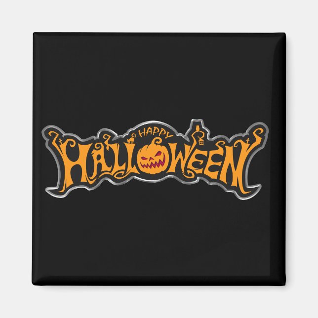 Happy Halloween Ruby Eye Pumpkin Silver Frame Magnet (Vorne)