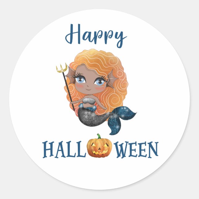 Happy Halloween Rundaufkleber Girl Mermaid Aufkleb Runder Aufkleber (Vorderseite)