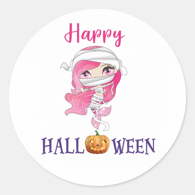 Happy Halloween Rundaufkleber Girl Mermaid Aufkleb Runder Aufkleber (Vorderseite)