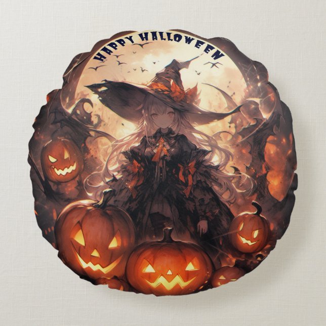 Happy Halloween Rundes Kissen (Vorderseite)