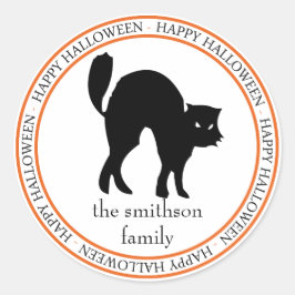 Happy Halloween Scaredy Cat (schwarz / orange) Runder Aufkleber