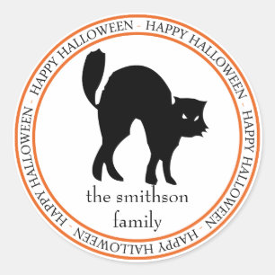 Happy Halloween Scaredy Cat (schwarz / orange) Runder Aufkleber