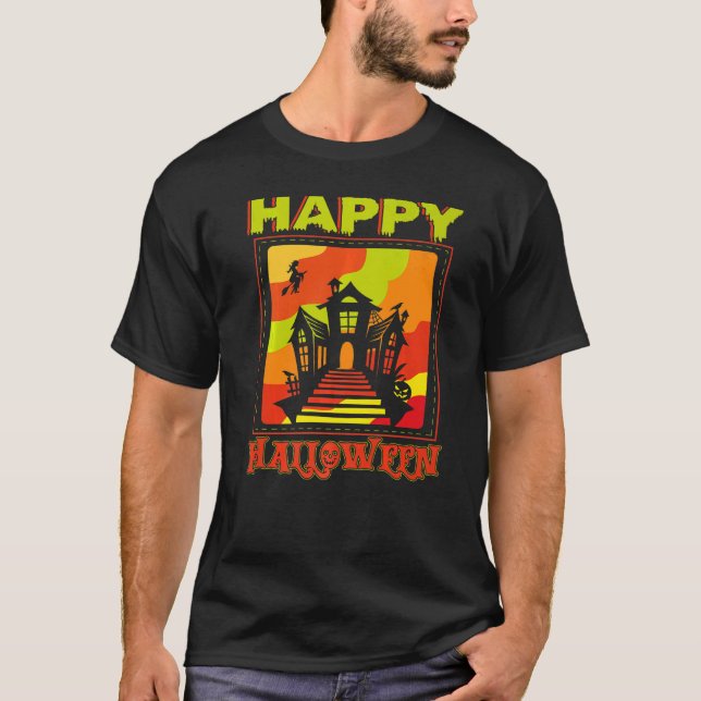 Happy Halloween Schloss T-Shirt (Vorderseite)