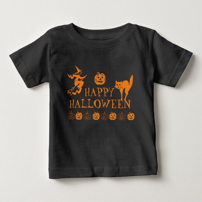 Happy Halloween Schwarz-Orange-Baby Baby T-shirt (Vorderseite)