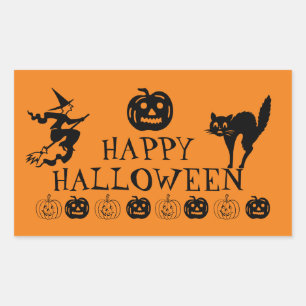 Happy Halloween Schwarz-Orange-Dekoration Rechteckiger Aufkleber
