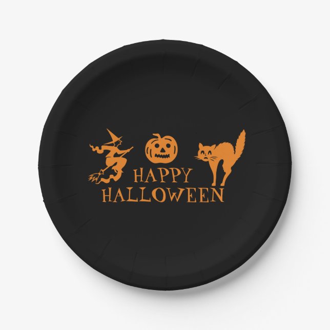 Happy Halloween schwarz-orange Leckerbissen Pappteller (Vorderseite)