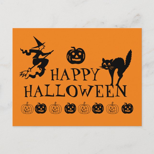 Happy Halloween schwarz-orange Leckerbissen Postkarte (Vorderseite)