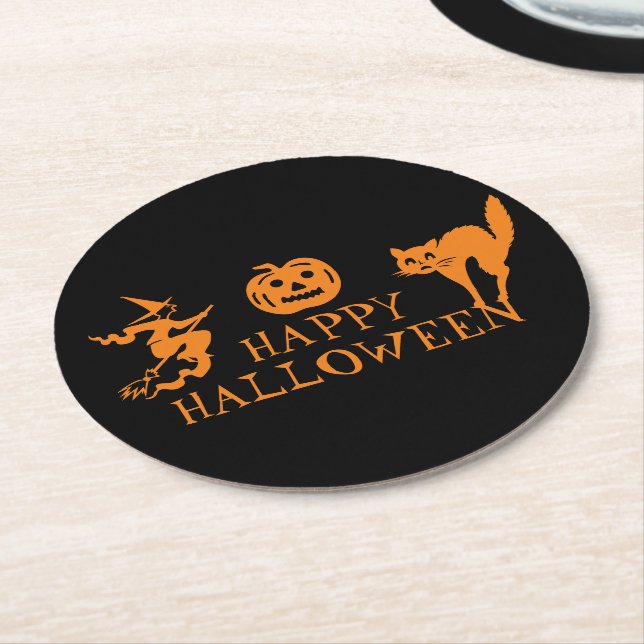 Happy Halloween schwarz-orange Leckerbissen Runder Pappuntersetzer (Angewinkelt)