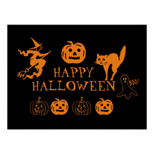 Happy Halloween Schwarz-Orange-Poster Poster