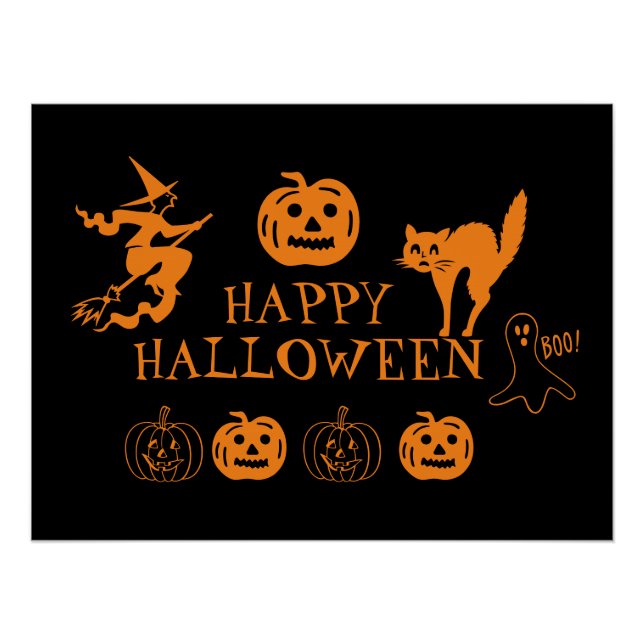 Happy Halloween Schwarz-Orange-Poster Poster (Vorderseite)