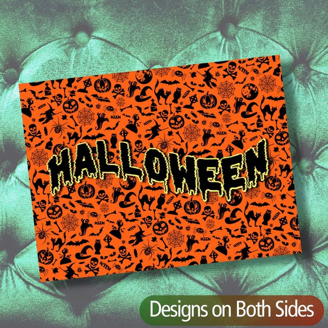 Happy Halloween schwarz-orange Typografie Postkarte (Von Creator hochgeladen)