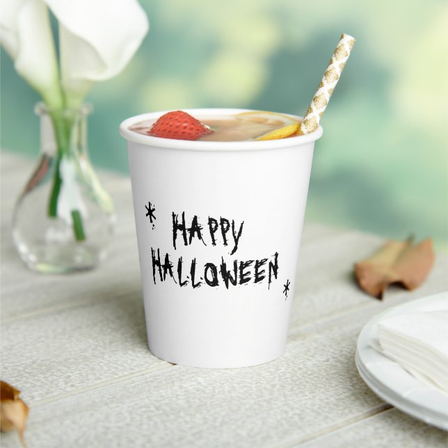 Happy Halloween Schwarz-Spott Typografie Spaß Pappbecher (In Situ)