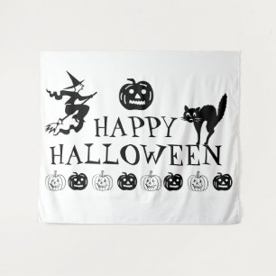 Happy Halloween Schwarz-weiße Dekoration Wandteppich